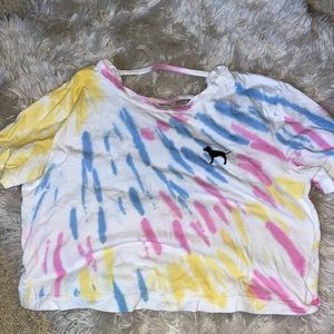 PINK tie dye cropped tee